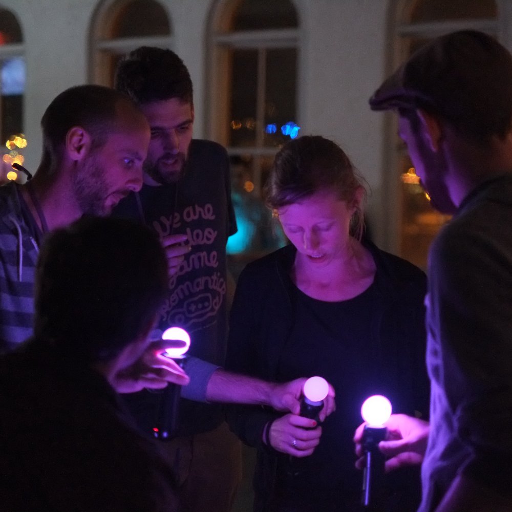 Attendees playing <a href="http://www.jsjoust.com/">Joust</a>  ·  Photo: <a href="https://www.flickr.com/photos/linkletter/9850197013" target="_blank">Ian Linkletter</a>